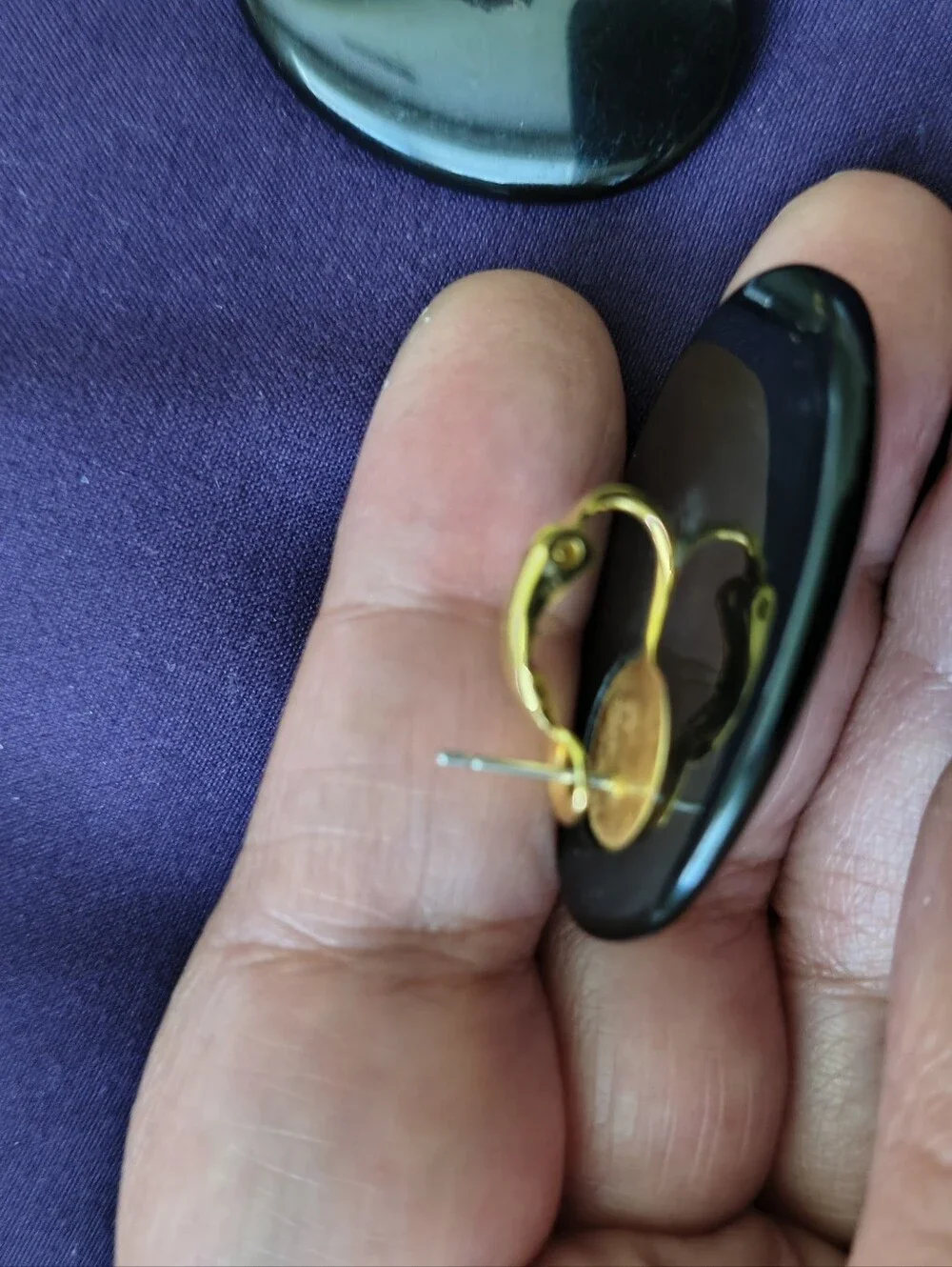 Vintage 1980s Napier Black Resin Gold Tone Back Earrings. Estate Find